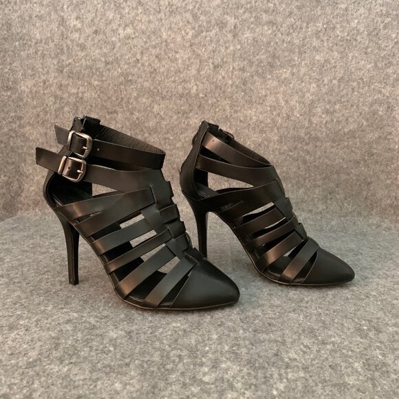 Club Couture Women's Heel Black Double Strap Back Zip Pump Pointed Toe Shoes - Picture 4 of 9